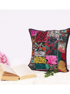 Oussum Patchwork Cushion Cover Square Cotton Pillow Case Vintage-Inspired Look